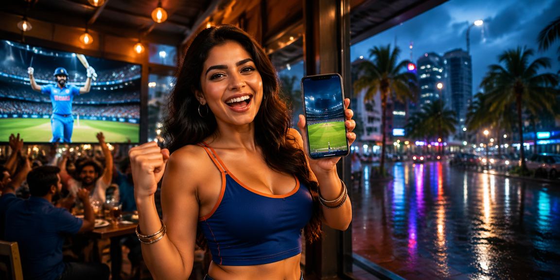 Neon cricket betting interface glowing on mobile device